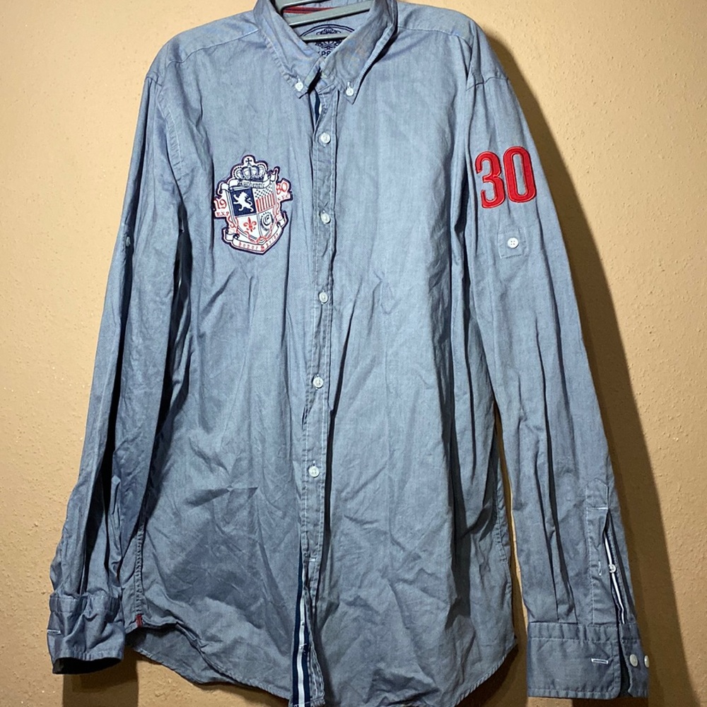 Express mens Loyalty Valor Blue Button Up Shirt Size XL